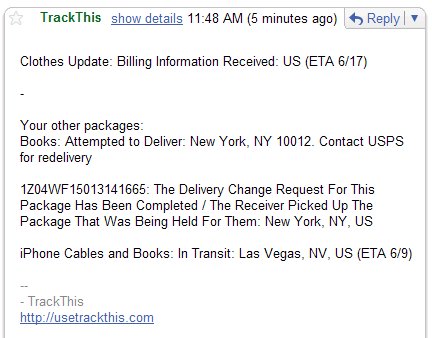 Track all your packages by email